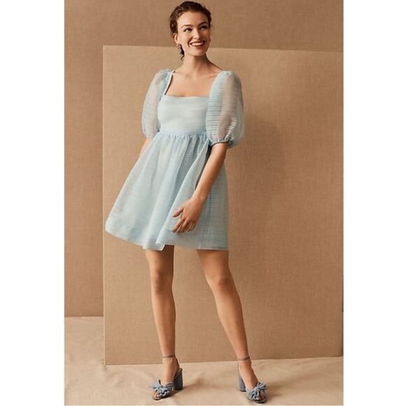 NWT Free People x BHLDN Alaine Dress Puff sleeve light blue Sz 10 - Picture 1 of 9